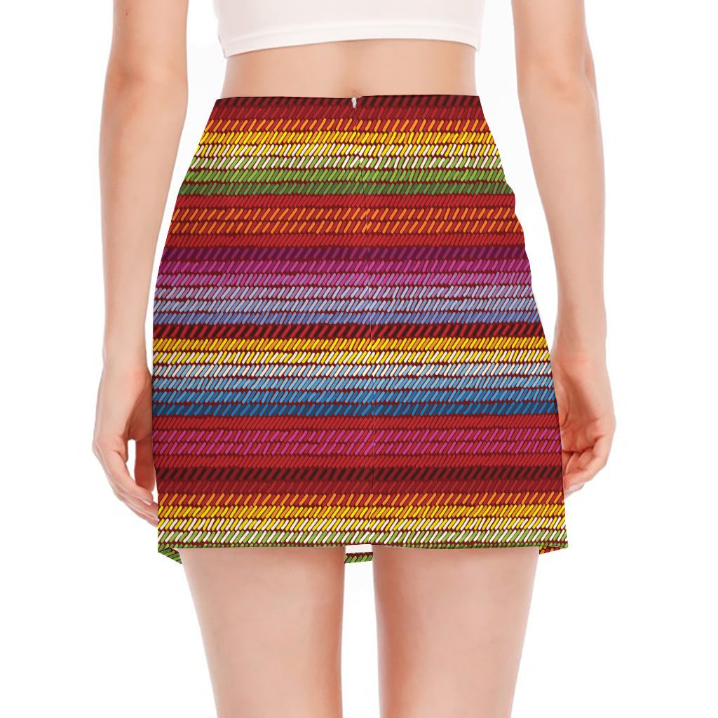 Colorful Mexican Woven Pattern Print Side Slit Mini Skirt