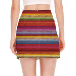 Colorful Mexican Woven Pattern Print Side Slit Mini Skirt