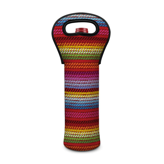 Colorful Mexican Woven Pattern Print Single Neoprene Wine Tote