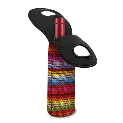 Colorful Mexican Woven Pattern Print Single Neoprene Wine Tote