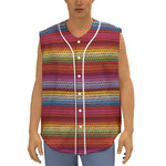 Colorful Mexican Woven Pattern Print Sleeveless Baseball Jersey
