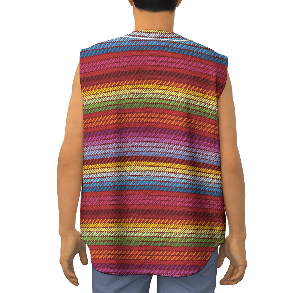 Colorful Mexican Woven Pattern Print Sleeveless Baseball Jersey