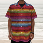 Colorful Mexican Woven Pattern Print Textured Short Sleeve Shirt
