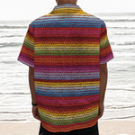 Colorful Mexican Woven Pattern Print Textured Short Sleeve Shirt