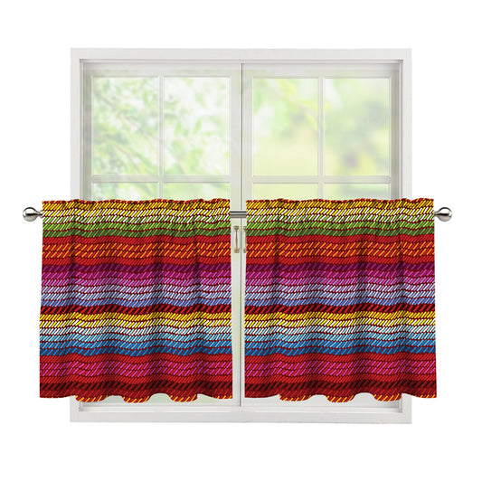 Colorful Mexican Woven Pattern Print Tier Curtains