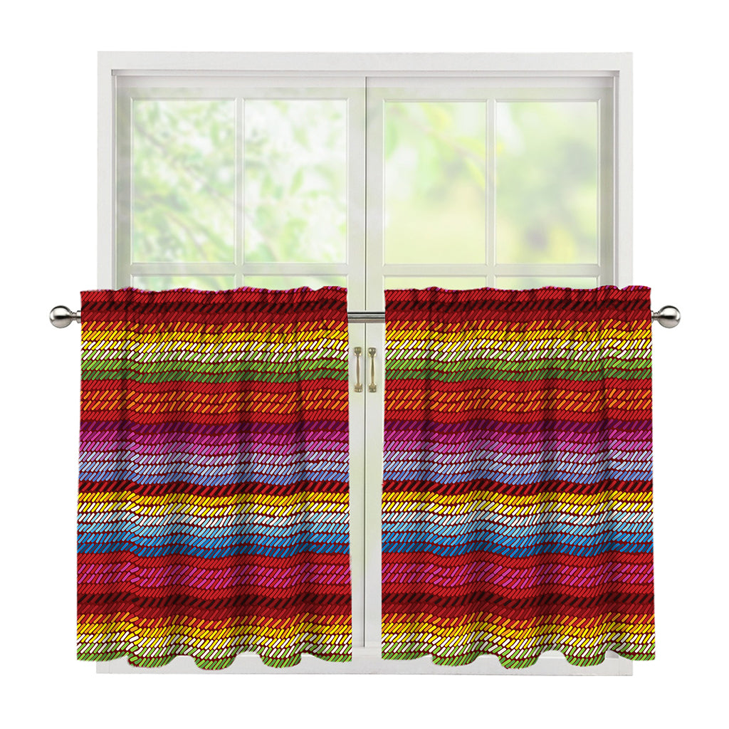Colorful Mexican Woven Pattern Print Tier Curtains