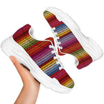 Colorful Mexican Woven Pattern Print White Chunky Shoes