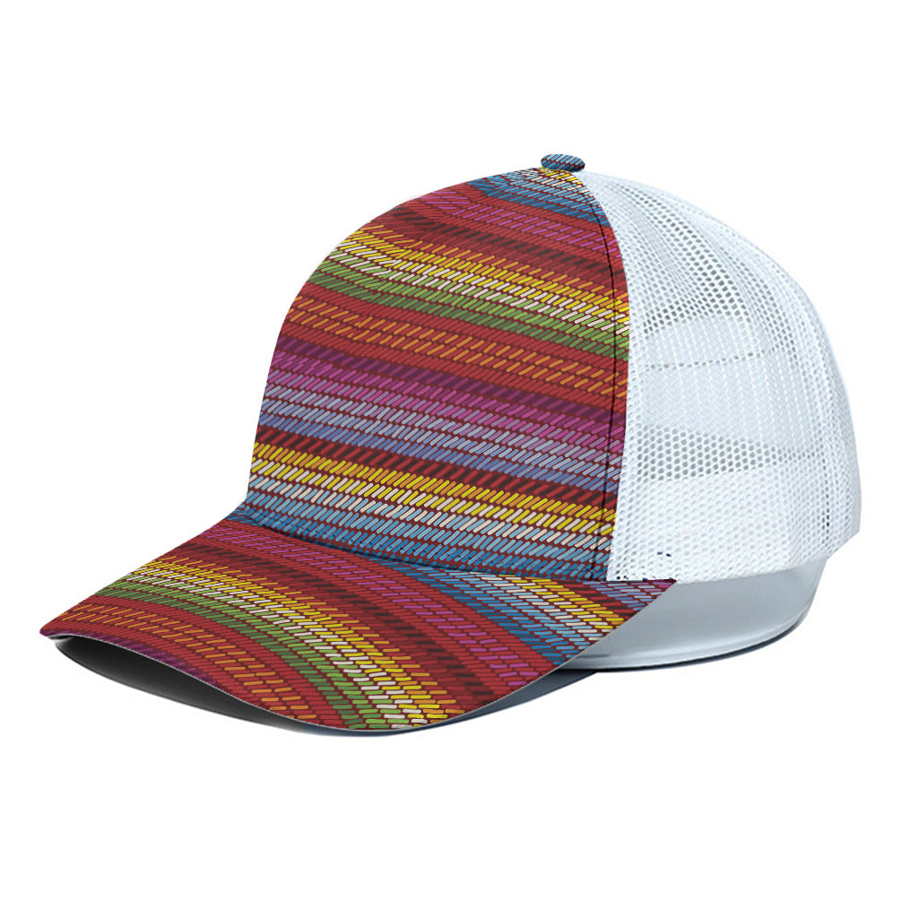 Colorful Mexican Woven Pattern Print White Mesh Trucker Cap