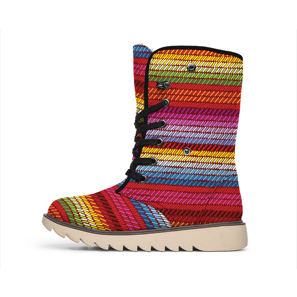 Colorful Mexican Woven Pattern Print Winter Boots