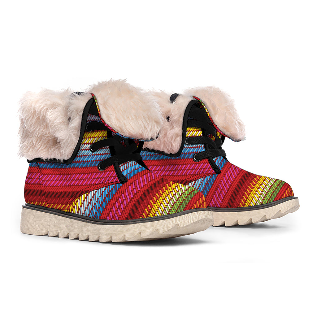 Colorful Mexican Woven Pattern Print Winter Boots