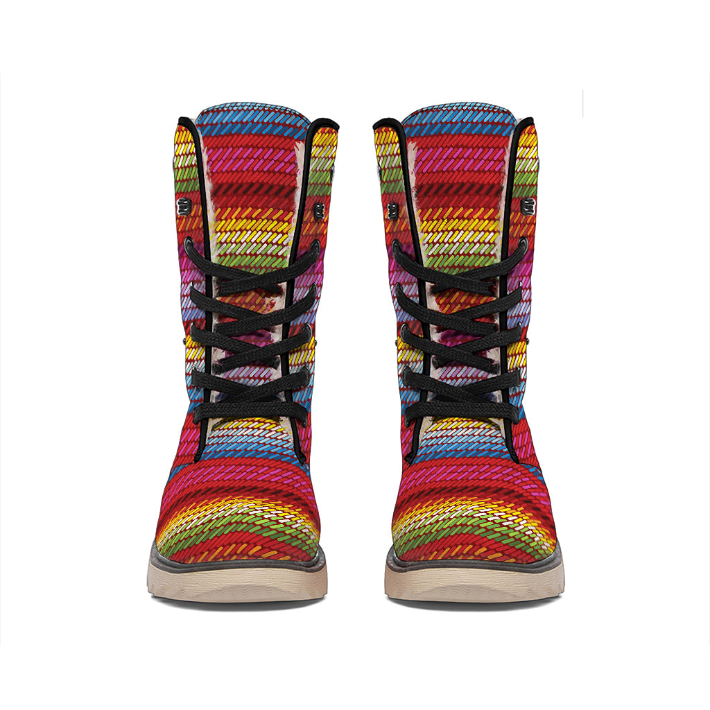 Colorful Mexican Woven Pattern Print Winter Boots
