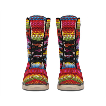 Colorful Mexican Woven Pattern Print Winter Boots