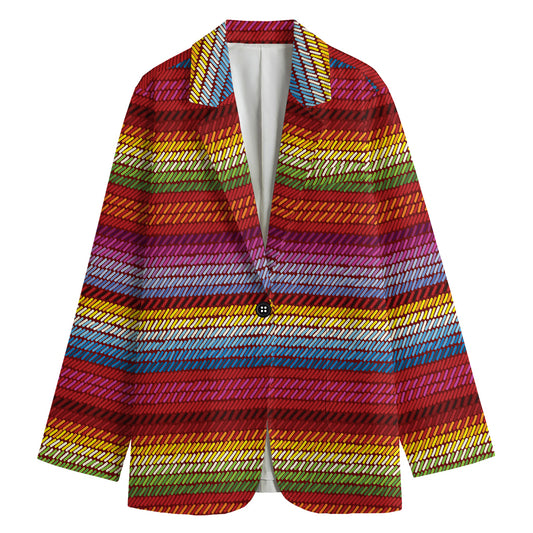 Colorful Mexican Woven Pattern Print Women's Blazer