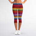 Colorful Mexican Woven Pattern Print Women's Capri Leggings