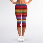 Colorful Mexican Woven Pattern Print Women's Capri Leggings