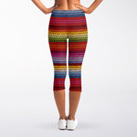 Colorful Mexican Woven Pattern Print Women's Capri Leggings