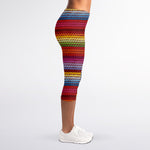 Colorful Mexican Woven Pattern Print Women's Capri Leggings