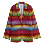 Colorful Mexican Woven Pattern Print Women's Cotton Blazer