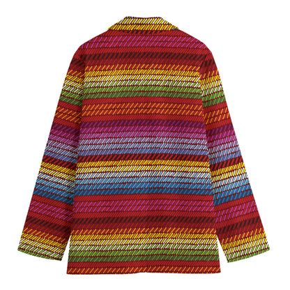 Colorful Mexican Woven Pattern Print Women's Cotton Blazer