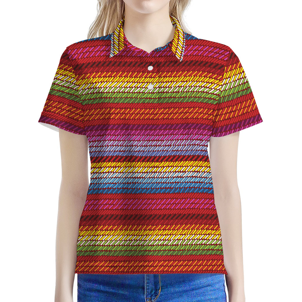 Colorful Mexican Woven Pattern Print Women's Polo Shirt