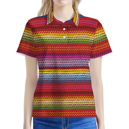 Colorful Mexican Woven Pattern Print Women's Polo Shirt