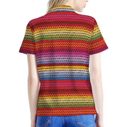 Colorful Mexican Woven Pattern Print Women's Polo Shirt