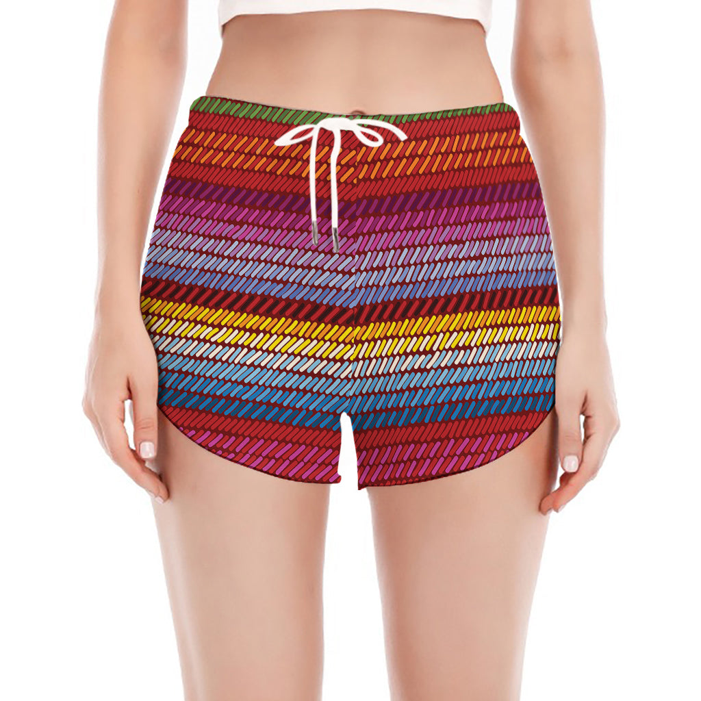 Colorful Mexican Woven Pattern Print Women's Split Running Shorts