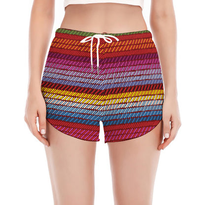 Colorful Mexican Woven Pattern Print Women's Split Running Shorts