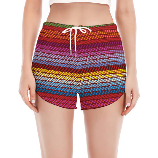 Colorful Mexican Woven Pattern Print Women's Split Running Shorts