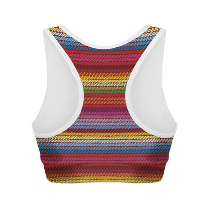 Colorful Mexican Woven Pattern Print Women's Sports Bra