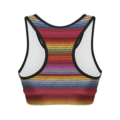 Colorful Mexican Woven Pattern Print Women's Sports Bra