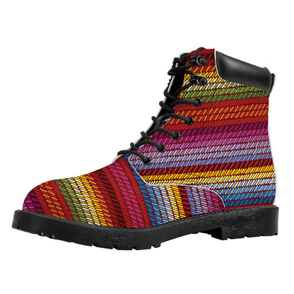Colorful Mexican Woven Pattern Print Work Boots