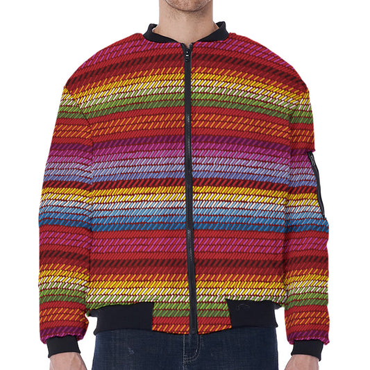 Colorful Mexican Woven Pattern Print Zip Sleeve Bomber Jacket