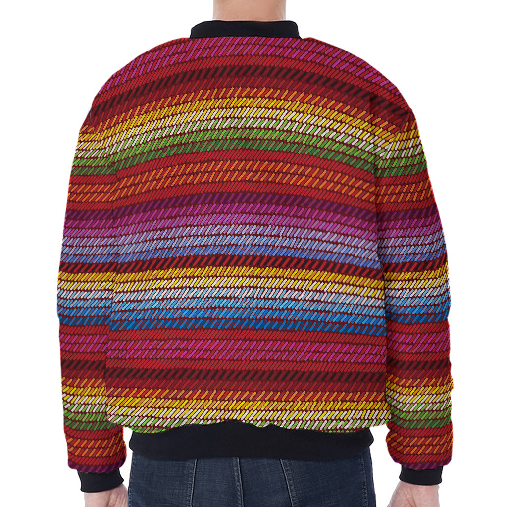 Colorful Mexican Woven Pattern Print Zip Sleeve Bomber Jacket