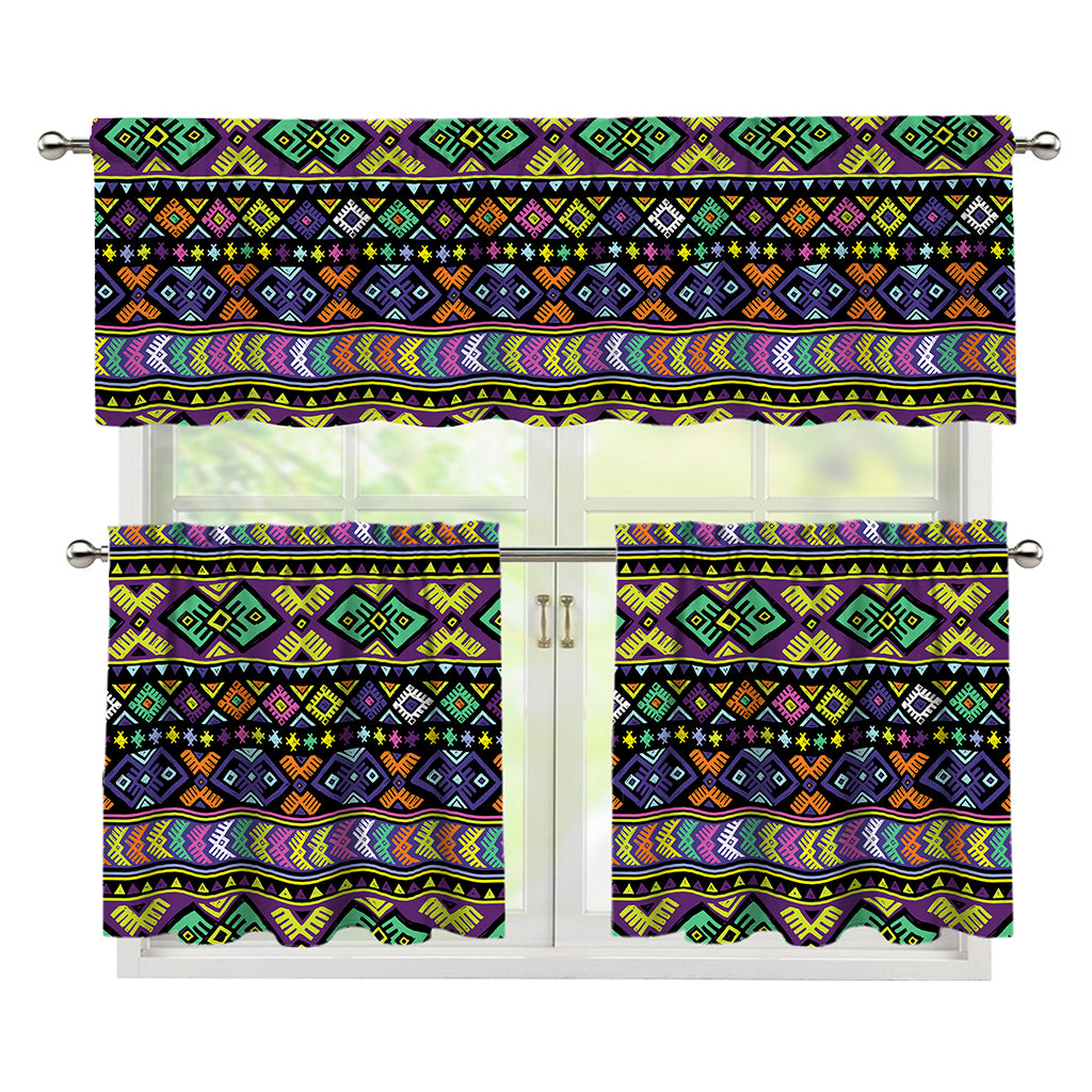Colorful Native Navajo Tribal Print 3 Piece Kitchen Curtains