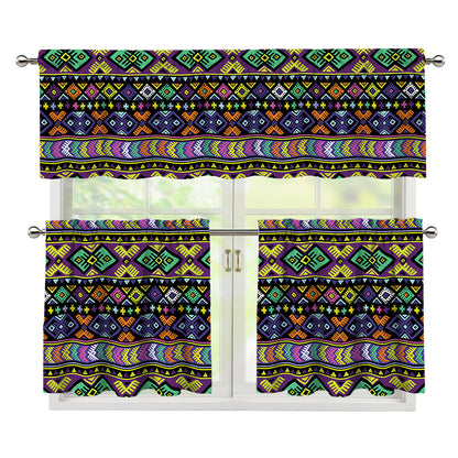 Colorful Native Navajo Tribal Print 3 Piece Kitchen Curtains