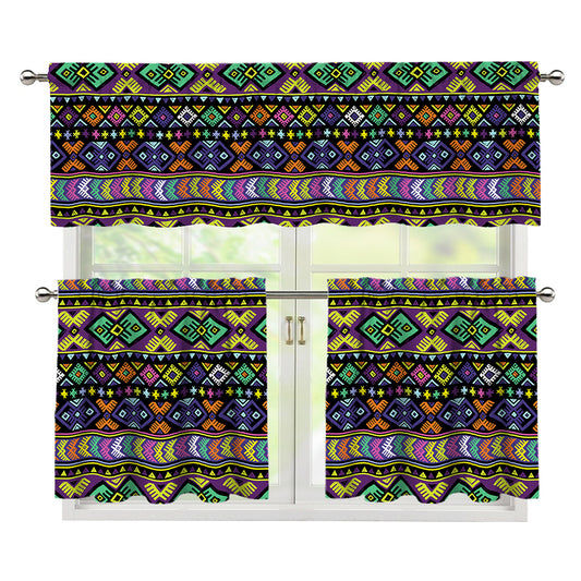 Colorful Native Navajo Tribal Print 3 Piece Kitchen Curtains