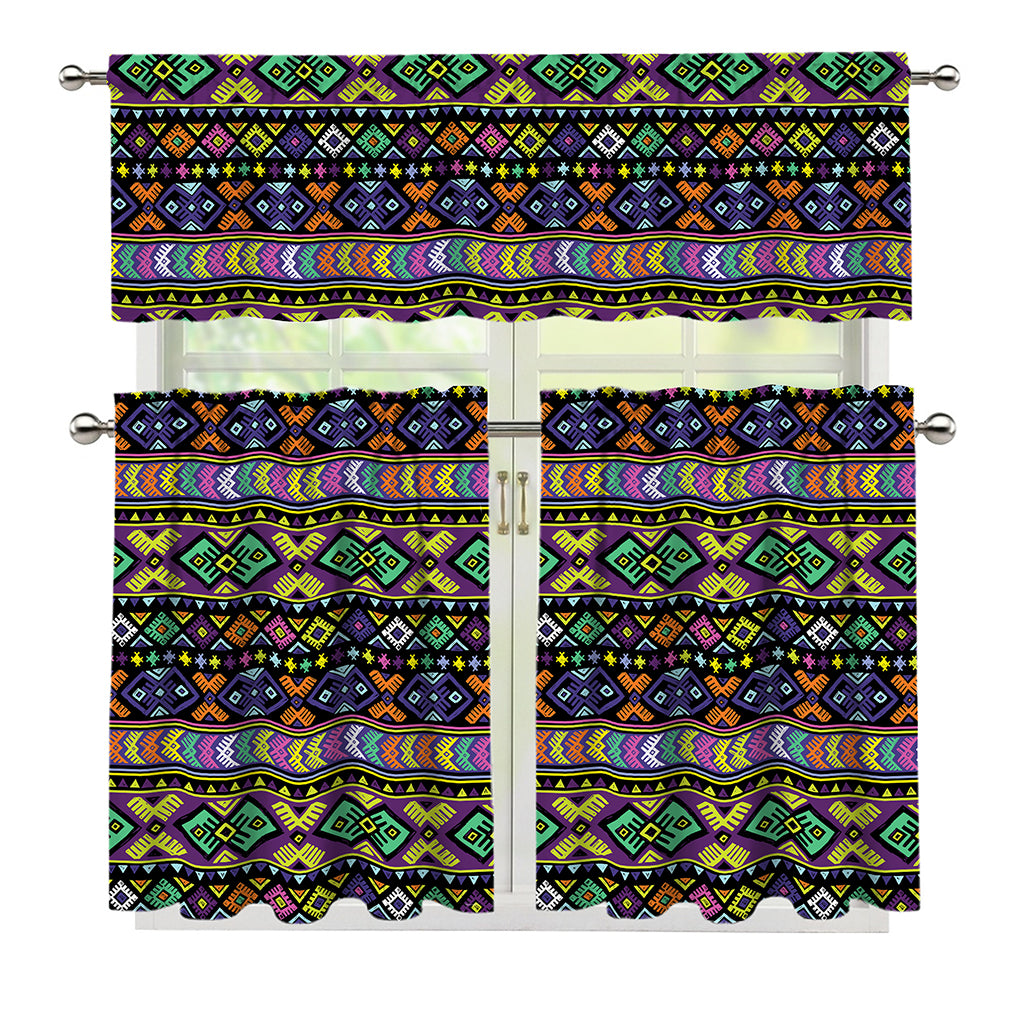 Colorful Native Navajo Tribal Print 3 Piece Kitchen Curtains