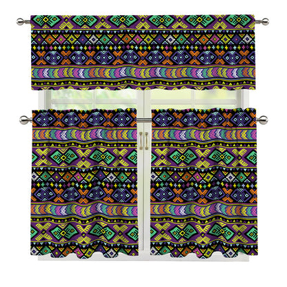Colorful Native Navajo Tribal Print 3 Piece Kitchen Curtains