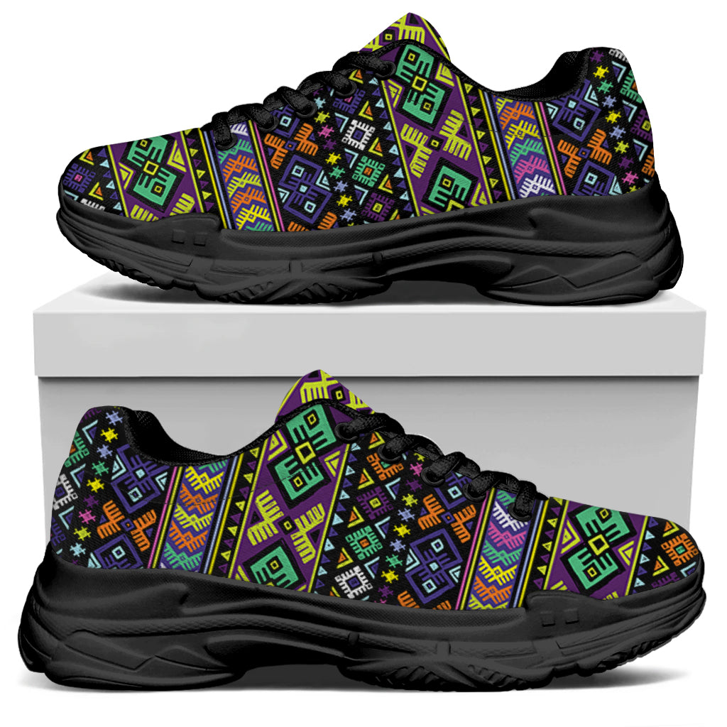 Colorful Native Navajo Tribal Print Black Chunky Shoes