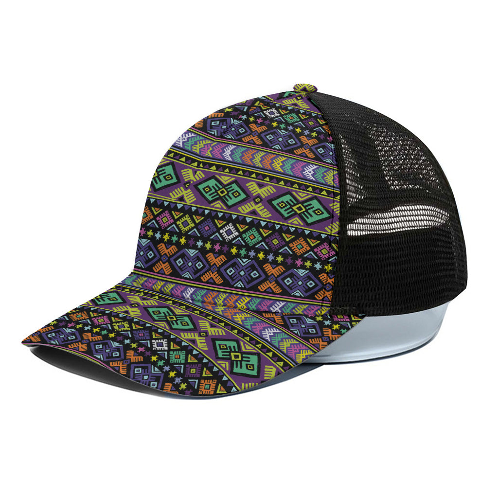 Colorful Native Navajo Tribal Print Black Mesh Trucker Cap