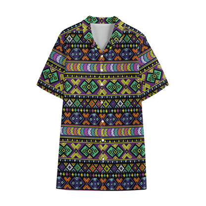 Colorful Native Navajo Tribal Print Cotton Hawaiian Shirt