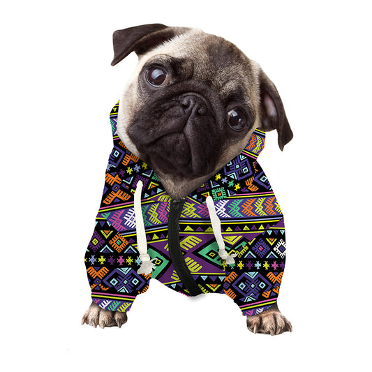 Colorful Native Navajo Tribal Print Dog Zip Up Hoodie