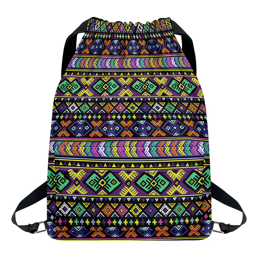 Colorful Native Navajo Tribal Print Drawstring Backpack
