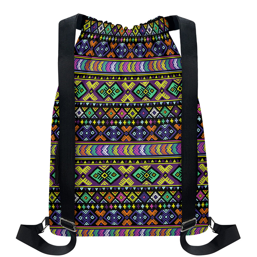 Colorful Native Navajo Tribal Print Drawstring Backpack