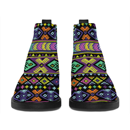 Colorful Native Navajo Tribal Print Flat Ankle Boots