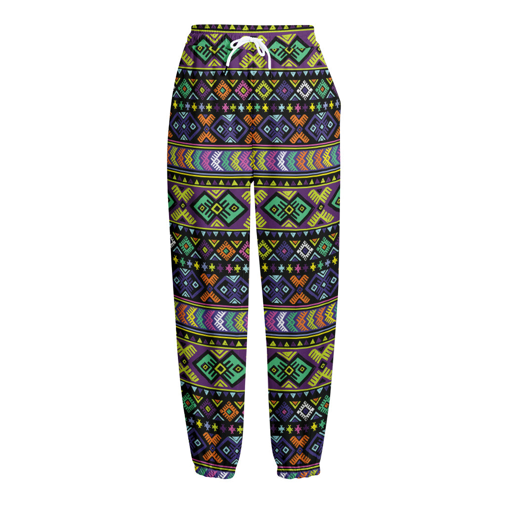 Colorful Native Navajo Tribal Print Fleece Lined Knit Pants