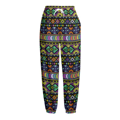 Colorful Native Navajo Tribal Print Fleece Lined Knit Pants