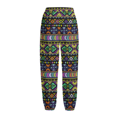 Colorful Native Navajo Tribal Print Fleece Lined Knit Pants