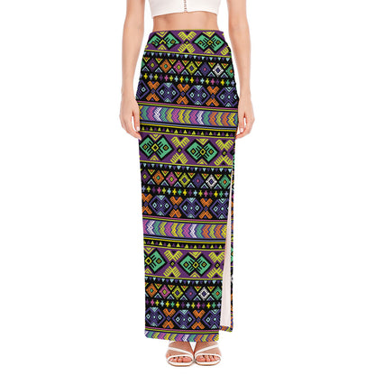 Colorful Native Navajo Tribal Print High Slit Maxi Skirt